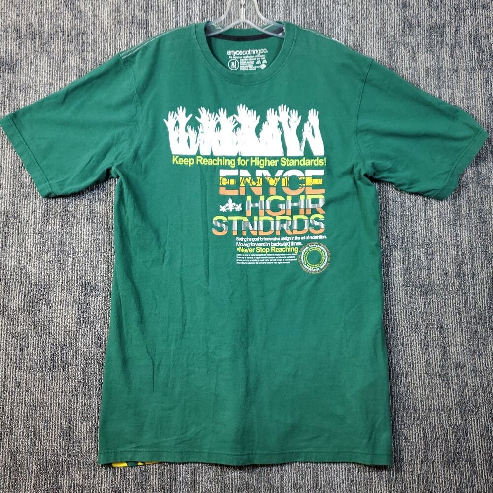 Vintage Enyce Clothing Company - Y2K Graphic Tee - Patches - Green - Mens XL
